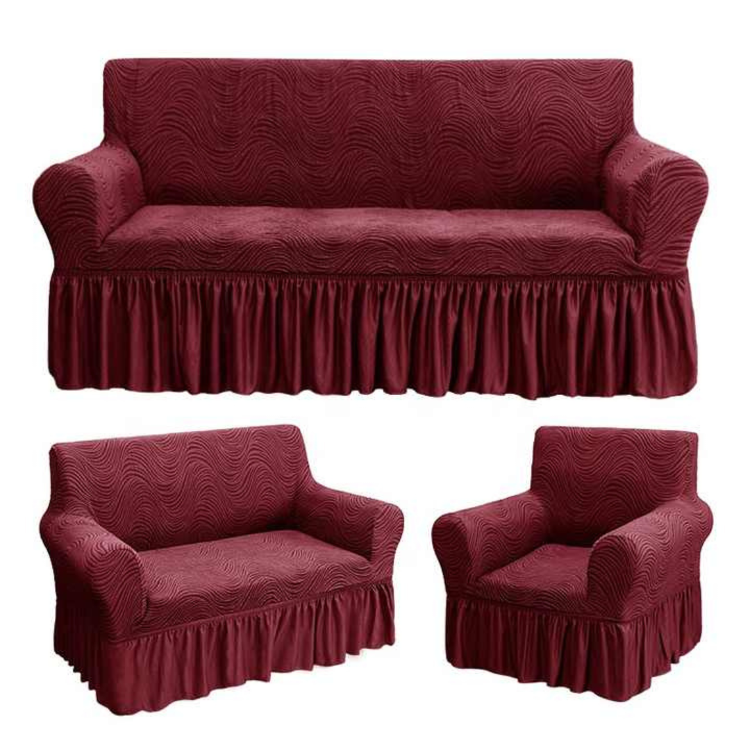 Wavy Jacquard Sofa Covers (3:1:1 Maroon)